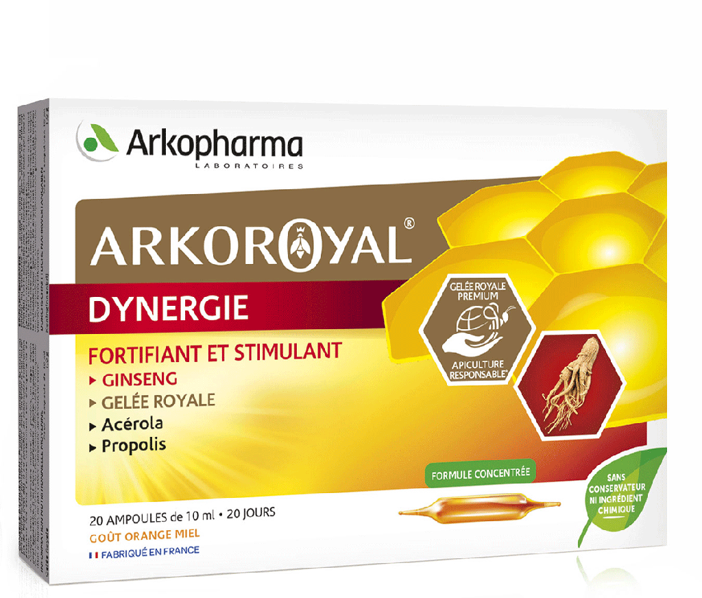 ARKOROYAL DYNERGIE Ginseng Gelée royale Propolis Solution buvable 20Amp/10ml