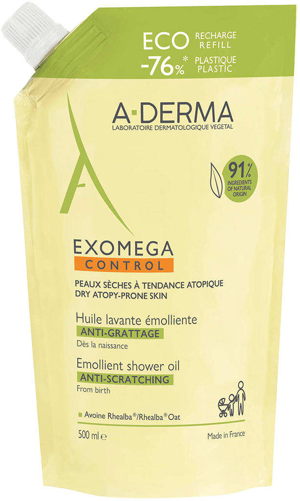 ADERMA EXOMEGA CONTROL Huile lavante émolliente anti-grattage Eco-recharge/500ml