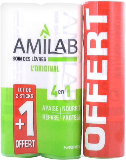 AMILAB Baume labial réhydratant calmant 3Sticks/3,6ml