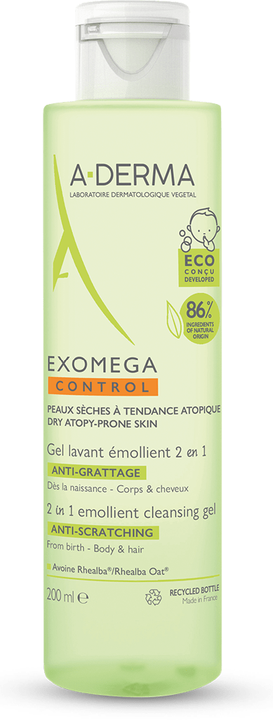 ADERMA EXOMEGA CONTROL Gel lavant émollient 2 en 1 anti-grattage Flacon de 200ml