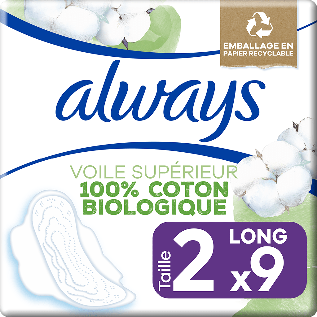 ALWAYS BIO COTTON PROTECTION Serviette périodique long plus Paq/9