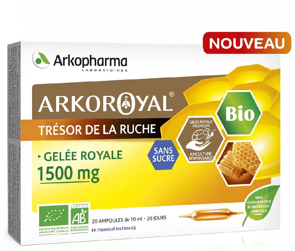 ARKOROYAL Gelée royale bio sans sucre 1500mg Solution buvable 20Amp/10ml