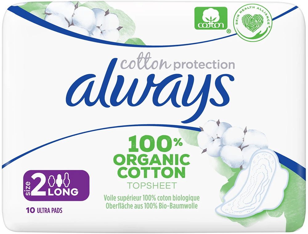 ALWAYS BIO COTTON PROTECTION Serviette périodique long plus Paq/10