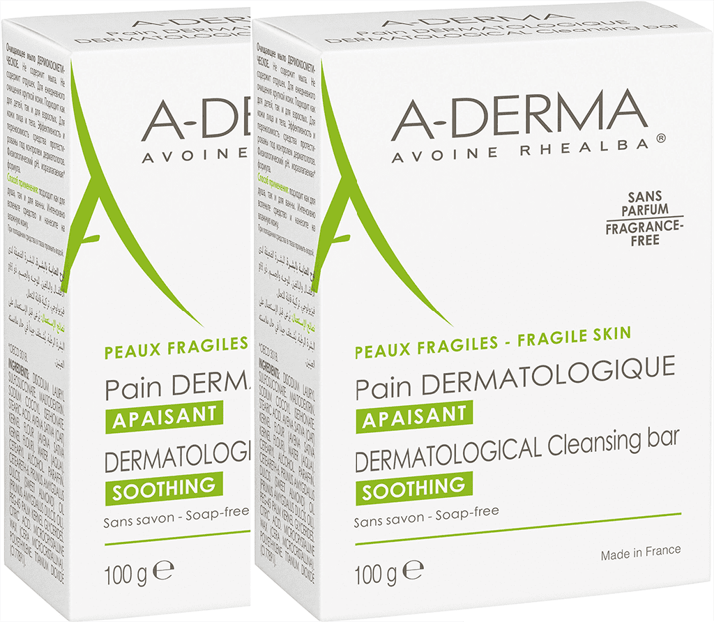 ADERMA Pain dermatologique Lait d'avoine Rhealba 2x100g