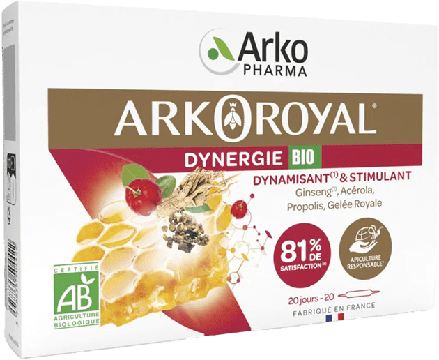 ARKOROYAL DYNERGIE BIO Ginseng Gelée royale Propolis Solution buvable 20Amp/10ml